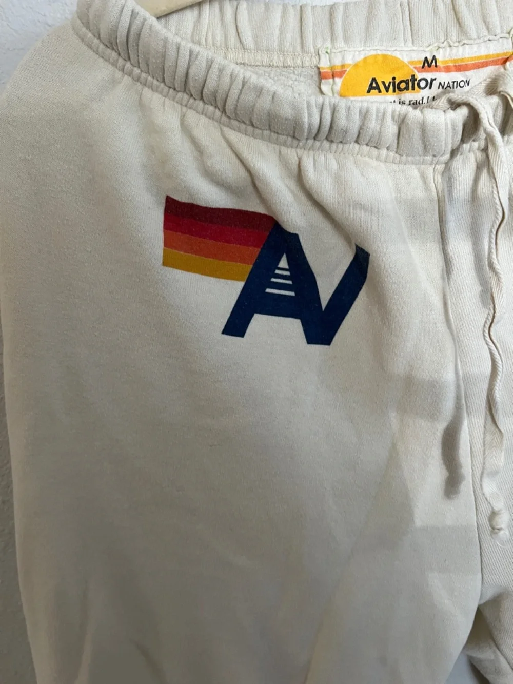 Aviator Nation vintage white Sweatpants & zip hoodie set with Rainbow 'A' Logo - Picture 2 of 14